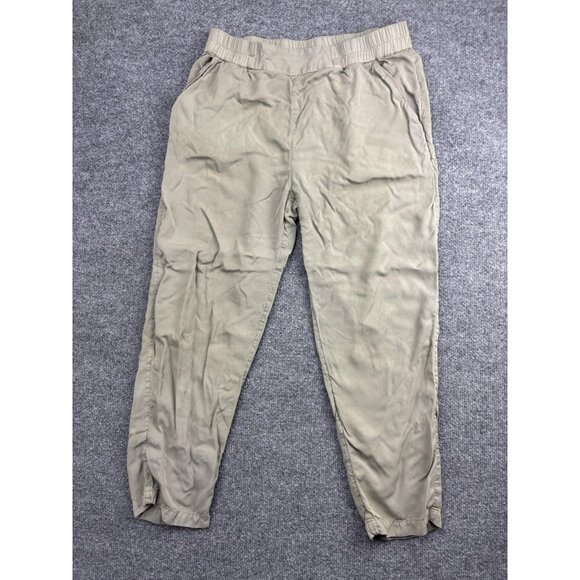 RVCA Jogger Pants Womens Medium Khaki Tan Elastic Waist Cuffed Hem Tapered Rayon - Picture 1 of 10